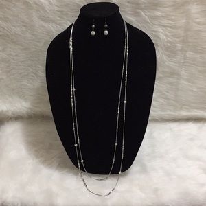 Chico’s Silver Tone Layered Necklace &Earrings Set